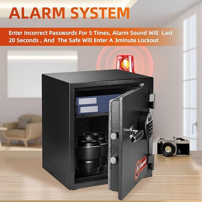 1.6 Cubic Feet Fireproof Safe Box, Fireproof Home Safe for Money, Jewelry, Documents and Valuables W/Digital Keypad,Alarm System,Removable Shelf Safe, Home and Office Use Fireproof Document Box