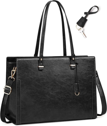 RAINSMORE Laptop Bag for Women 15.6 Inch Vintage Leather Professional Work Tote Bag Waterproof Computer Bag Shoulder Bag for Business Office