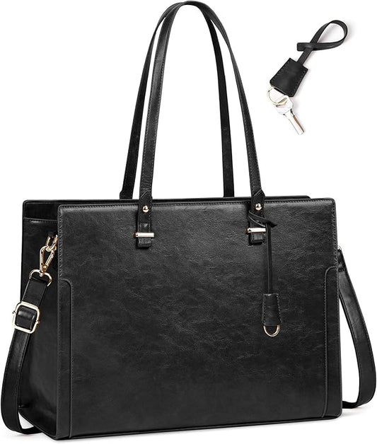 RAINSMORE Laptop Bag for Women 15.6 Inch Vintage Leather Professional Work Tote Bag Waterproof Computer Bag Shoulder Bag for Business Office