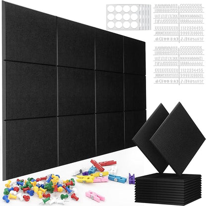 Large Cork Board Alternative 48"x36" Cork Board Felt Wall Tiles 12 Packs Bulletin Board Safe Removable No Damage for Walls Office School Tack Board Felt Letter Board Pin Board with Numbers & Pushpins