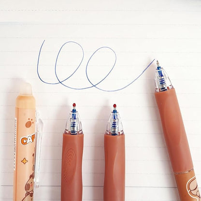 6 Pcs Erasable Gel Pens Capybara Erasable Retractable Cute Pens Cartoon Capybara Pens 0.5mm Blue Ink Pen Office School Pens Women Girls Boys Pens (Blue Ink-Capybara)