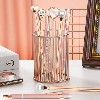 Cute Pens for Women, 6 Pcs Rose Gold Pens Metal Ballpoint Pens Bulk, 1.0mm Medium Point Black Ink Pens, Office and School Supplies Cool Fun Pens Gifts for Women Teacher Nurse (Rose Gold)