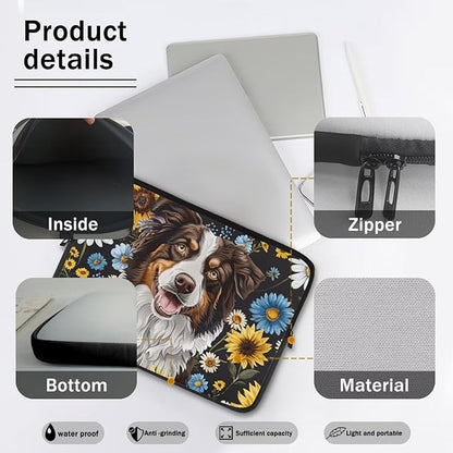 Bernese Mountain Dog Printed Computer Bags for Laptops, Sunflower Daisy Printed 13 Inch Laptop Bag Laptop Briefcase Travel Case for Women Men Teens, Compatible with Most Laptops