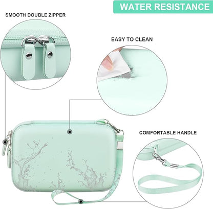 Hard Travel Case for Cabaro Mini Printer Sticker Thermal Printer, Bluetooth Portable Phone Printer Storage Holder Protection Case with Zipper Mesh Pocket fit Rolls Paper, Charging Cable, Green