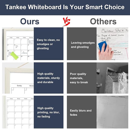 Calendar Whiteboard for Wall, TANKEE 17x13 Inches Dry Erase Calendar, Magnetic Small White Board with Wood Frame, Hanging Dry Erase Board for Wall Kitchen Home Office Planner