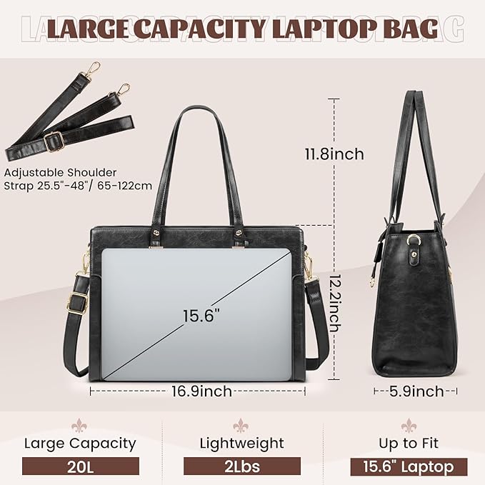 RAINSMORE Laptop Bag for Women 15.6 Inch Vintage Leather Professional Work Tote Bag Waterproof Computer Bag Shoulder Bag for Business Office