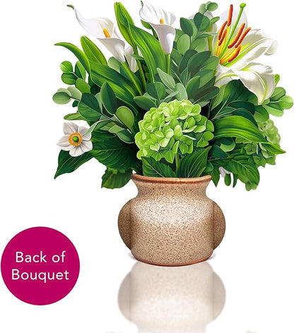 Freshcut Paper Pop Up Cards, Ivory & Sage, 12 Inch Life Sized Forever Flower Bouquet 3D Popup Greeting Card, Birthday Cards, Get Well Gifts, Blank Notecard & Envelope