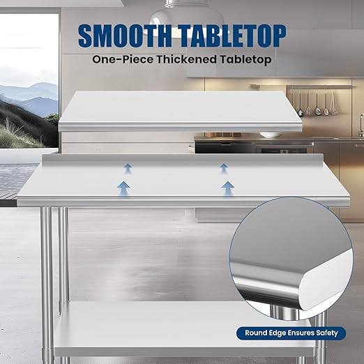 Stainless Steel Table 24 x 36 Inches Metal Prep Table with Backsplash & Adjustable Undershelf for Commercial Kitchen, Outdoor, Restaurant, Hotel & Garage