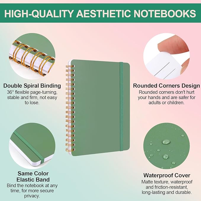 Utron 3 PCS Small Spiral Notebook 5x7, Notebooks for Note Taking, Morandi Spiral Journal Notebook, Work Notebook Small Notebooks 5x7 with Strap, Cute Notebooks for Women 70 Sheets/Note Books