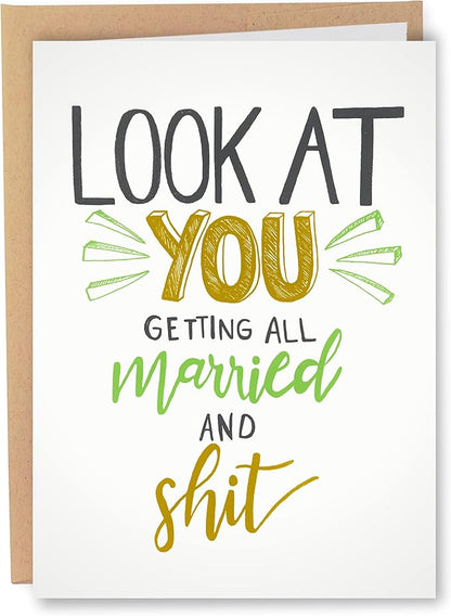Sleazy Greetings Funny Wedding Card For Marriage Engagement - Adult Humor Dirty Wedding Congratulations Card (Married And Shit)