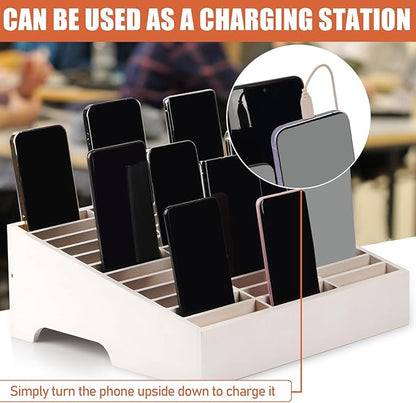Wooden 36-Grid Cell Phones Storage Box Desktop Mobile Phone Holder Organizer for Office School Classroom (36-Grid White)