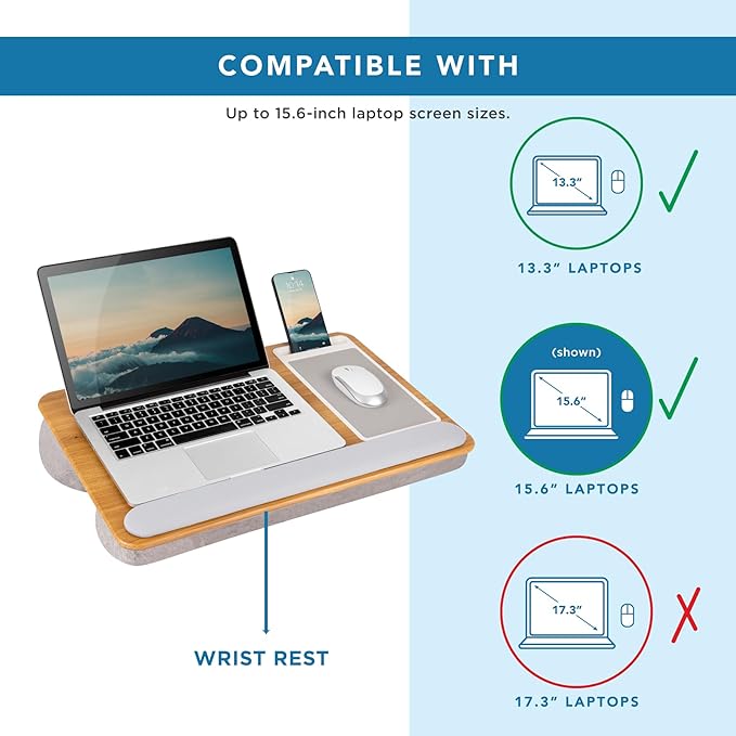 LAPGEAR Home Office Pro Lap Desk with Wrist Rest, Mouse Pad, and Phone Holder - Oak Woodgrain - Fits up to 15.6 Inch Laptops - Style No. 91599