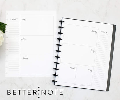 BetterNote Horizontal Undated Calendar Refill Pages for Disc Notebook, fits The Happy Planner, Discbound Levenger Circa, Staples Arc, TUL (Whimsy- 6 months, 11-Disc, 8.5"x11")