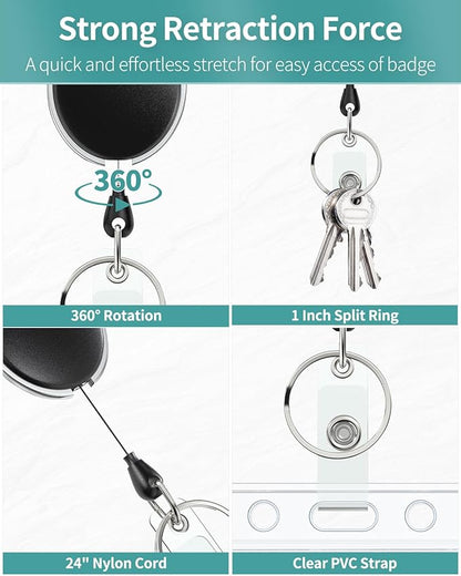 Uniclife 5 Pack Badge Holder Horizontal Clear Plastic Case with Retractable Badge Reel Carabiner Clip Soft Waterproof Card Protector for IDs Credit Cards Proximity Cards Driver’s Licenses and Passes