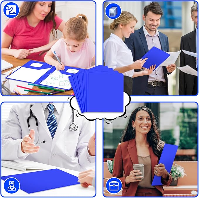 30 Pack Two Pocket Folders Business Card Holder Plastic Folders with Prongs for School Office Filing Cabinet Resume Portfolio (Blue)