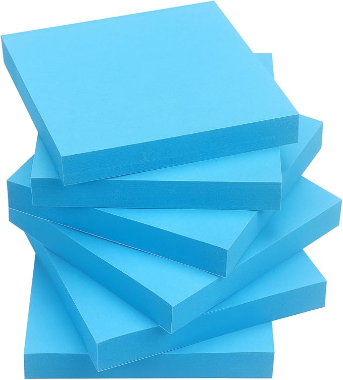 Sticky Notes 3x3 Self-Stick Notes Pads with 6 Bright Colors, Easy to Post for Office, Shool, Home, 6 Pads/Pack, 100 Sheets/Pad (Blue)