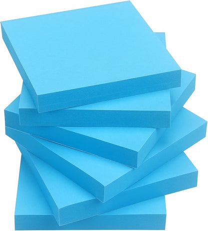 Sticky Notes 3x3 Self-Stick Notes Pads with 6 Bright Colors, Easy to Post for Office, Shool, Home, 6 Pads/Pack, 100 Sheets/Pad (Blue)