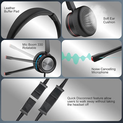 MKJ 2.5mm Telephone Headset with Microphone Noise Cancelling Wired Headphone for Call Center Office Phone Cisco SPA 303 508G Panasonic KX-TG9581 KX-TGFA30 KX-TG9541 KX-TGF380M Uniden Vtech