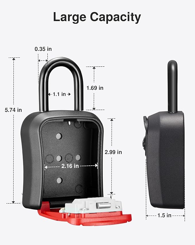 Puroma Key Lock Box, Portable Combination Lockbox Wall-Mounted Key Storage Box for House Keys, Resettable Code Safe Security Lock Box for Home, Office, Apartment Spare Key Storage (1 Pack, Red)