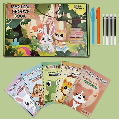 Reusable Grooved Handwriting Workbooks,Magic Copybook,Magic Writing Practice Copy Books, to Help Children Improve Their Handwriting Ink Practice Age 3-8 Calligraphy for Kids(5-Book Gift Set)