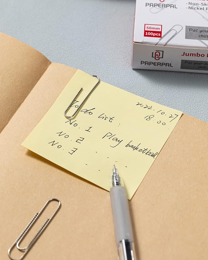 PAPERPAL Jumbo Paper Clips Nonskid, 1000 Large Paper Clips (10 Boxes of 100 Each), Bulk Paperclips for Office School & Personal Use, Daily DIY, 2" Silver Heavy Duty Non-Skid Paper Clips Jumbo Size