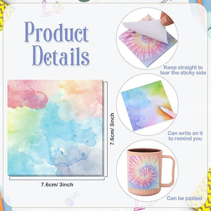 12 Pcs Rainbow Tie Dye Sticky Notes Cute Colored Sticky Paper Fun Pastel Art Party Self Adhesive Notepads for Kids Girls School Office Gay Pride Party Supplies, 30 Sheets Each (3 x 3 Inch)