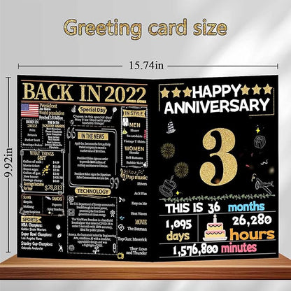 Joycard 3th Anniversary Card for Women Men, Gold Wedding Card for Wife Husband, Sweet Marriage Decorations Gifts for Couple, Perfect for Her Him on Anniversary Day, Back in 2022