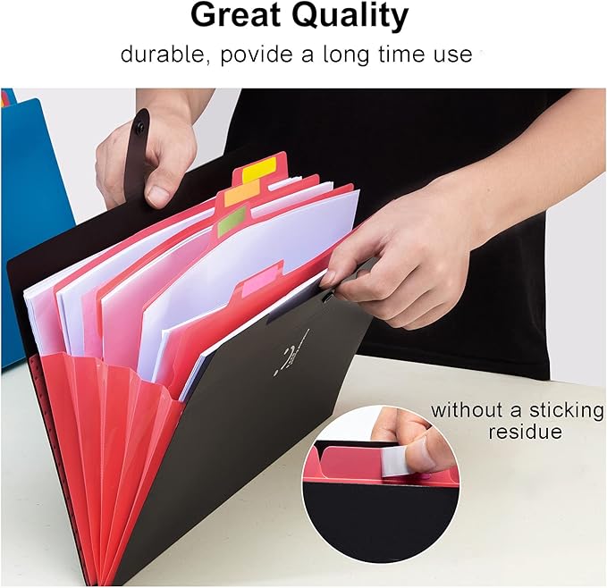 Forvencer Accordion File Organizer, Letter Size, 5 Pocket Expanding File Folder, Cute File Folder with Labels, Portable File Organizer for School Office Supplies, Folders for Documents, Black