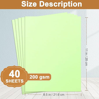 40 Sheets Light Green Cardstock 8.5 x 11 Craft Paper, 200gsm/75lb Heavyweight CertificatesPaper Card Stock for DIY Cards Making, Business Cards, Wedding Invitations, Menus, School