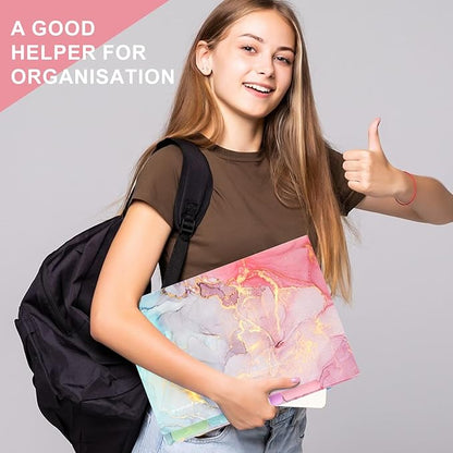 Ddaowanx Expanding File Folder, Letter A4 Size Accordion Plastic File Organizer, 5 Pocket Folders for Documents, Aesthetic Folder with Labels, Paper Organizer for School Office (Purple Marble)