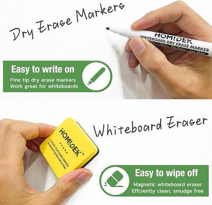 Magnetic Dry Erase Board: Large Fridge Whiteboard, Flexible Refrigerator Magnet White Board, Blank Writing Note Sheet with Dishwasher Magnet Clean Dirty Sign, 4 Markers & Eraser - 23 x 15