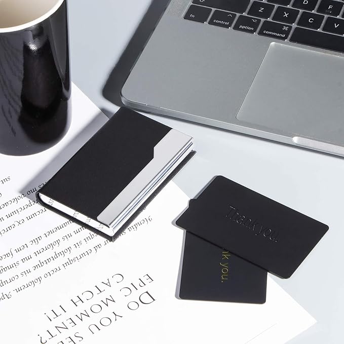 Thick Aluminum Metal Business Cards Anodized Aluminum 86 X 54 X 0.8mm with Protector Sleeves (black-10)