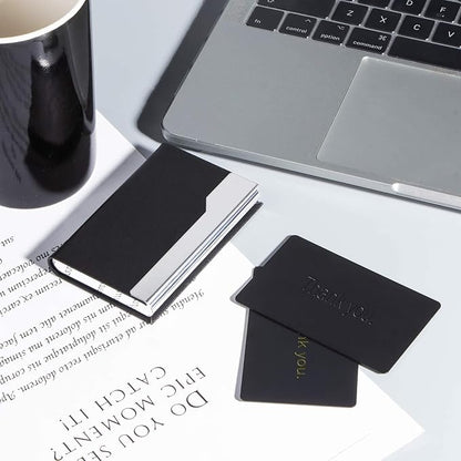 Thick Aluminum Metal Business Cards Anodized Aluminum 86 X 54 X 0.8mm with Protector Sleeves (black-10)