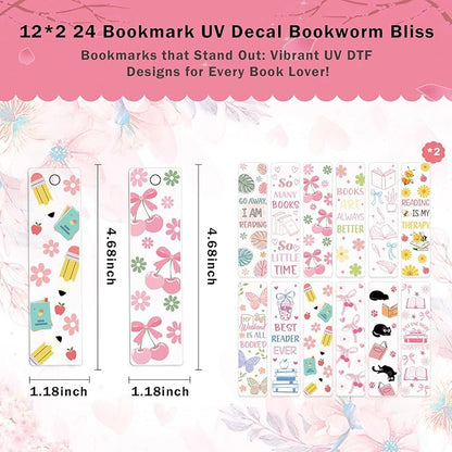 AFRITEE UV DTF Bookmark Stickers - 24 Pcs Boho Butterfly Flowers Acrylic Blank Bookmarks Double-Sided Sticker Uvdtf Decals About Plant Theme, Coquette Bow Rub on Transfer Decal for DIY Booklover Gifts