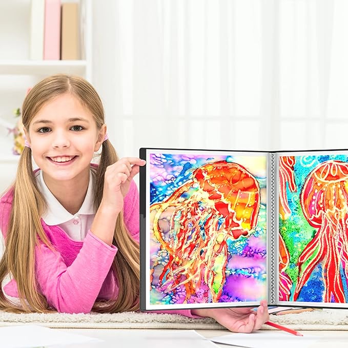 Dunwell 11x14 Binder with Sleeves (Black), 24 Pockets Display 48 Pages, Large Folder with Plastic Sleeves,11x14 Presentation Book with Protector Sleeves, Kids Art Portfolio 14x11,Clear Pages,Vertical