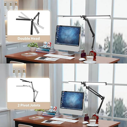 Desk Lamp with Clamp, Swing Arm Architect Lamps with Adjust Joints & 3 Color 10 Brightness Dimming Desk Light Eye Caring Study Lamp No Glare Drafting Light