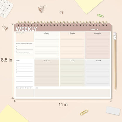 SUNEE Weekly To Do List Notepad - Last for 2 Years, 52 Undated Sheets, 8.5"×11", Spiral Weekly Desk Planner Pad for Adults and Kids, School, Home & Office - Brick Red