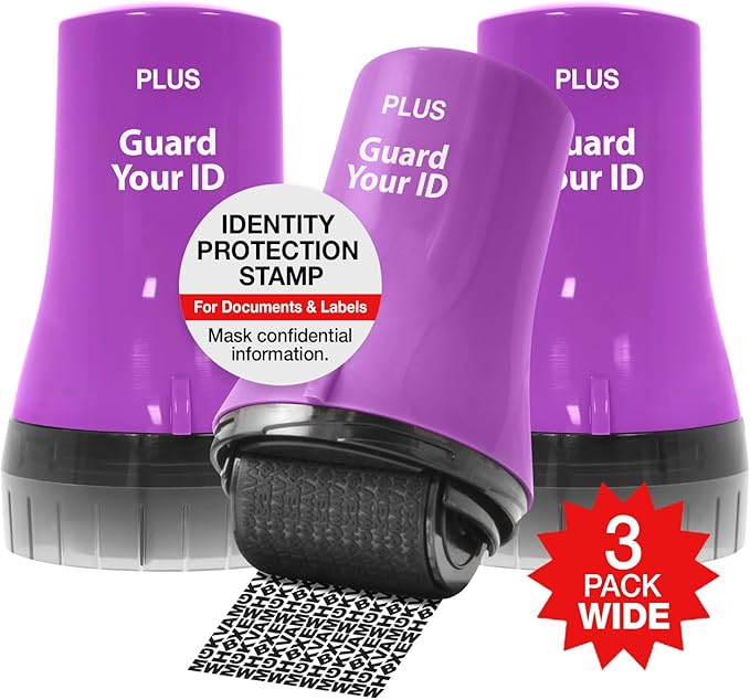 Wide Advanced Privacy Protection Roller by Guard Your ID for Bills, Mail, Address Labels (3-Pack, Purple)