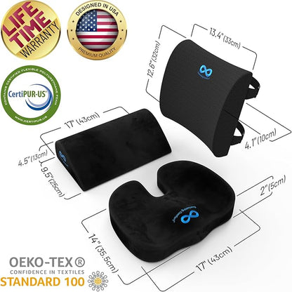 Everlasting Comfort Seat Cushion, Back Cushion, & Foot Rest Bundle - Memory Foam Office Chair Cushions for All-Day Comfort - Ideal for Work, Car, Desk