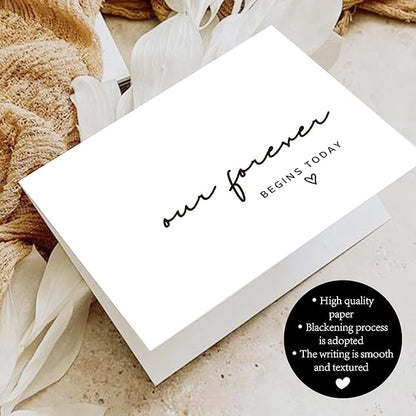 Set of 2 Funny Wedding Gift Cards, To My Groom Bride On Our Wedding Day Card, Wedding Day Vows Card for Our Forever Begins Today. （Our Forever）