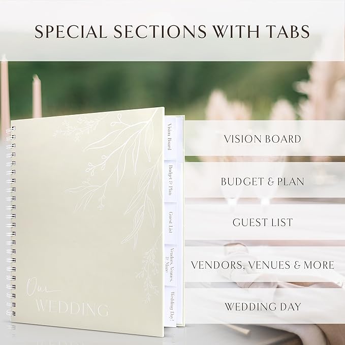 Beautiful Minimalistic Wedding Planner Book and Organizer - Enhance Excitement and Makes Your Countdown Planning Easy - Unique Engagement Gift for Newly Engaged Couples, Future Brides and Grooms
