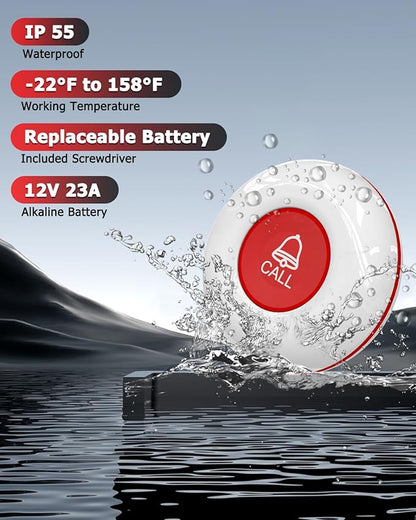 CallToU Wireless Calling System Caregiver Pager Call Button System with 5 Waterproof Call Buttons and 1 Number Receiver for Clinic Nurses Station Restaurant Nursing Home