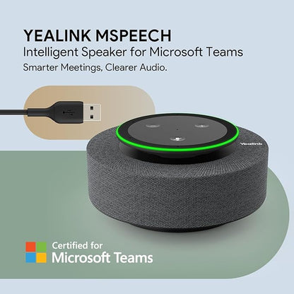 Yealink MSpeech USB Speakerphone with Teams Certificed 10 Microphone Arrays 19.6ft Pickup Radius 4W HD Full-Duplex Speaker with AEC for Medium-Sized Conference Room Microsoft AI Transcription