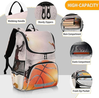 Basketball Backpack with Reflective Strip for Kids Boys Girls Elementary School Bag Removable Chest Strap