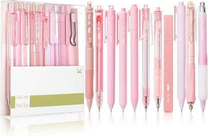 Mr. Pen- Gel Ink Pen Set, 12 pcs, Pastel Pink Barrel, Pink Pens Black Ink Gel Pens Fine Point 0.5mm, One Highlighter, Gel Ink Pens, Cute Pink Pens for Women, Cute Pens for Women, Pink Gel Pens Pink