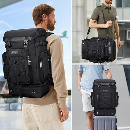 WITZMAN Travel Backpack for Men Women Carry on Bags for Airline Approved Convertible Duffle Luggage Backpack Shoe Compartment（B691 Classic Black）