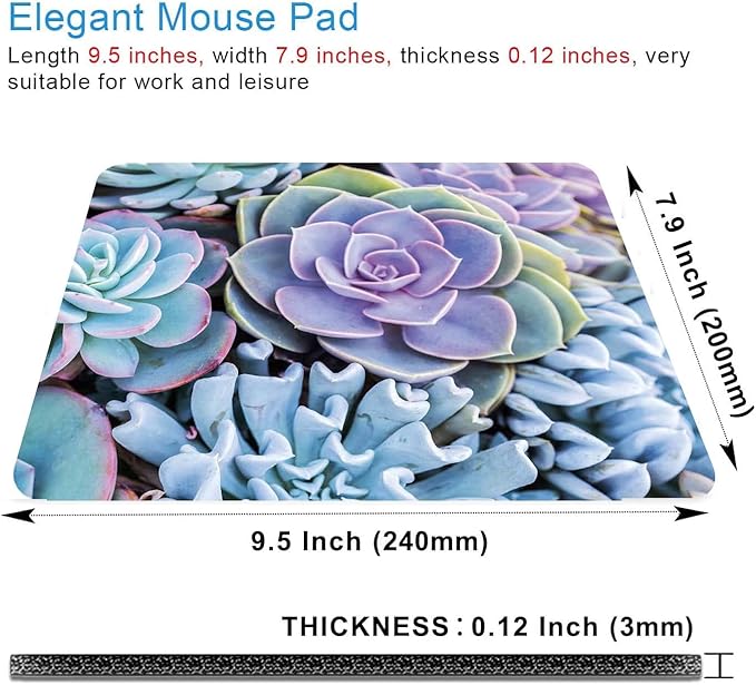 Cute Mouse Pad,Succulents Mouse Pad,Mouse Mat Square Waterproof Mouse Pad Non-Slip Rubber Base Mousepad for Office Laptop, 9.5"x7.9"x0.12" Inch