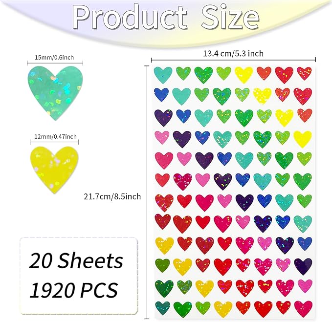 Shiny Heart Shaped Stickers,Self Adhesive for Scrapbooking/Kid DIY Arts Crafts/Reward Stickers Teachers Stickers(Multicolored)