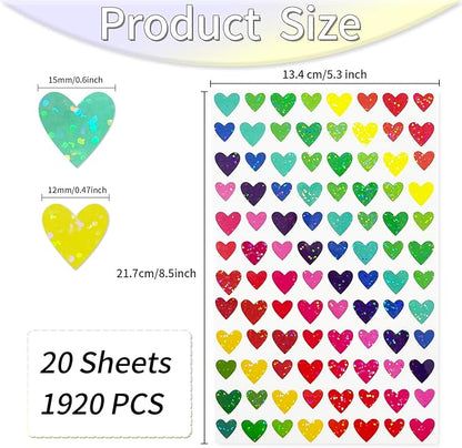 Shiny Heart Shape Stickers, 0.5 Inch Glitter Heart Stickers for Kids Reward/Birthday Party Decoration/Wedding/Classroom Teacher Supplies(Multicolored)