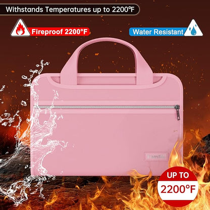 Tamfile Fireproof Accordion File Organizer with Handle, 13 Pocket Expanding File Folder with Zipper & Labels, File Folder with Multi-Pockets Paper Organizer Folder for Letter A4 Files, Pink